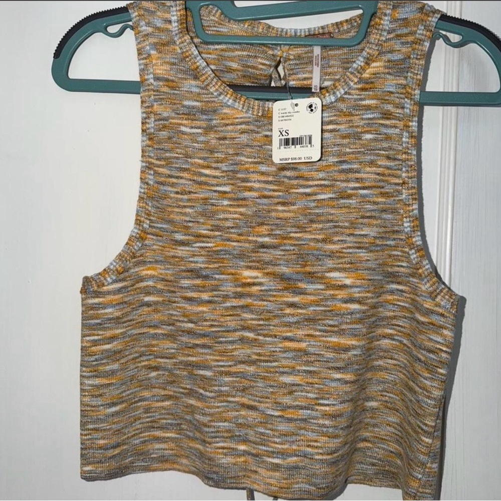 Free People BEST OF US TANK warm sky combo Neutral Multi-Stripe Knit Tank Top XS